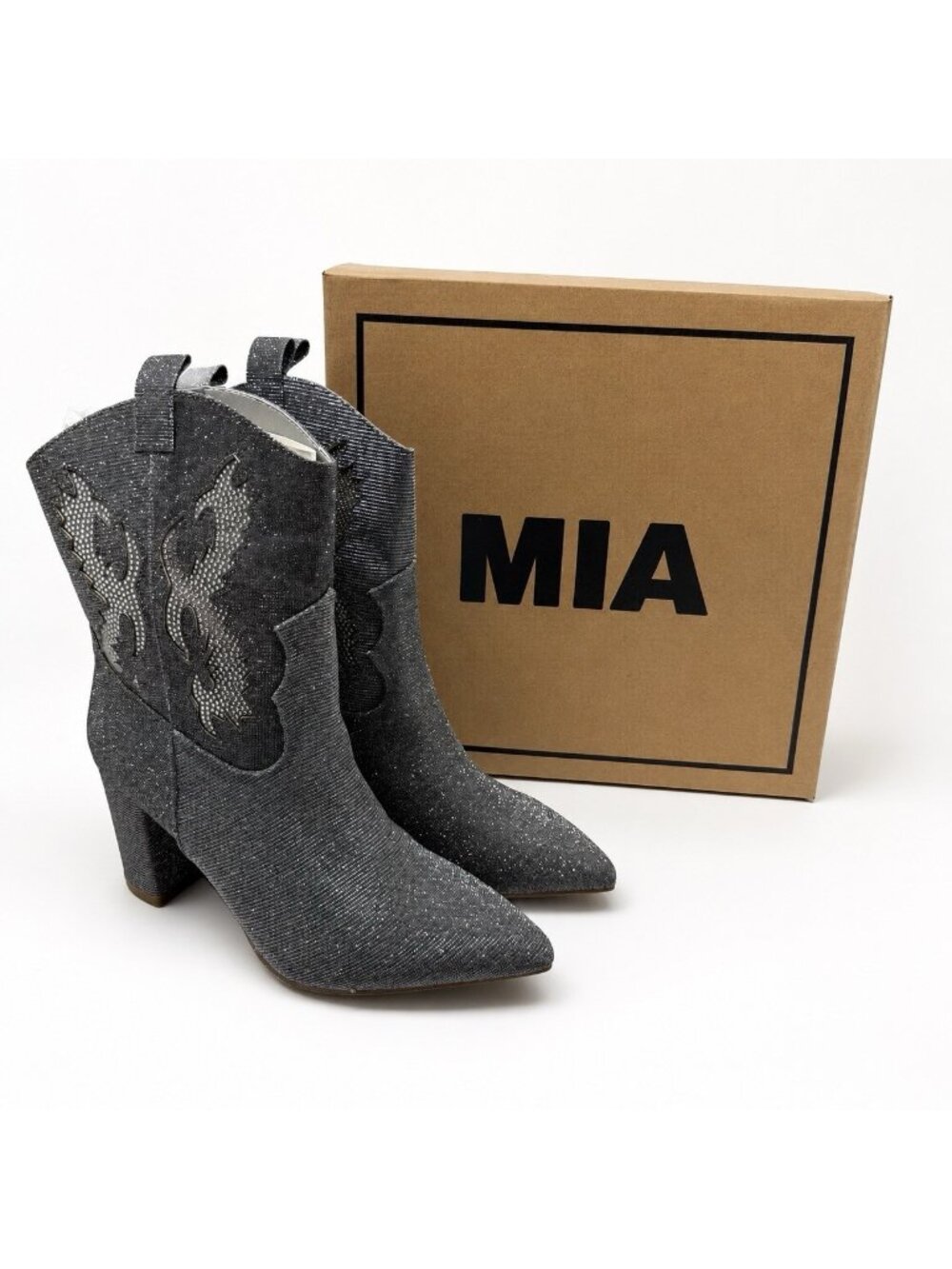 MIA Womens Gypsi Western Boots Size 9 Silver Glitter Cowgirl Disco Glam NWT